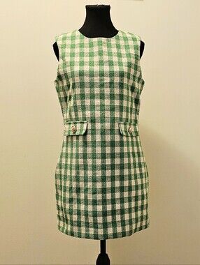 Vero Moda Green and White Tweed Gingham Sleeveless Mini Dress
